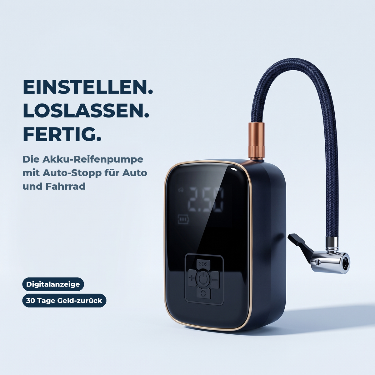 Akku-Reifenpumpe mit Digitalanzeige und Auto-Stopp
