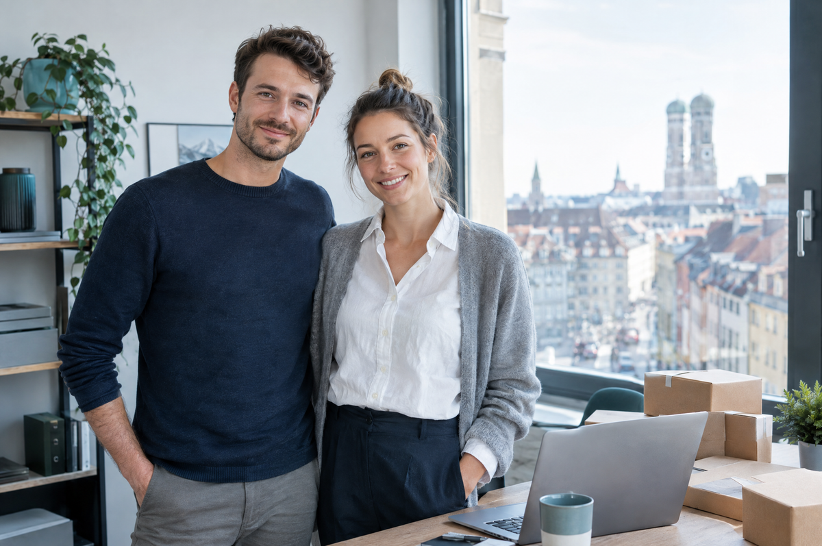 Zwei Personen in einem hellen Büro in München